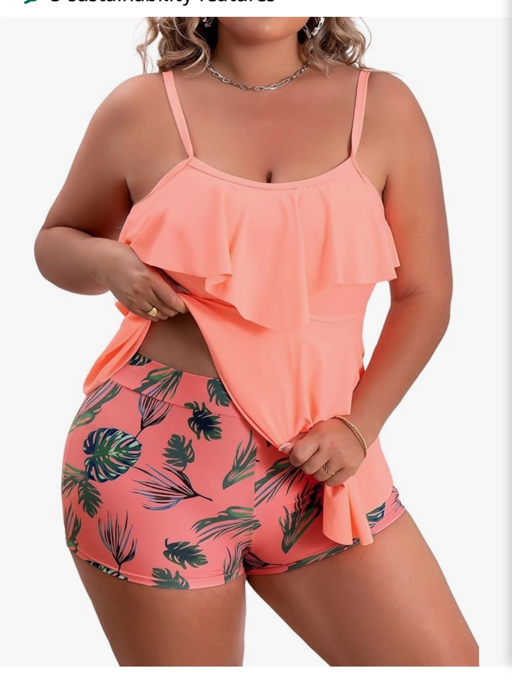 New Tropical Print Light Pink Ruffle Swim Set Size 2XL B2Prity